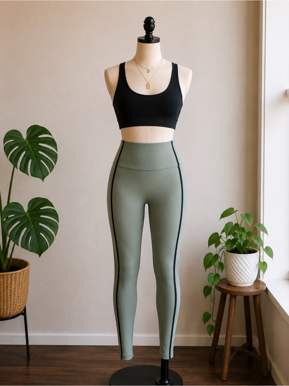 Danskin Sage Green High Rise Athletic Leggings | L | Hidden Waist Pocket